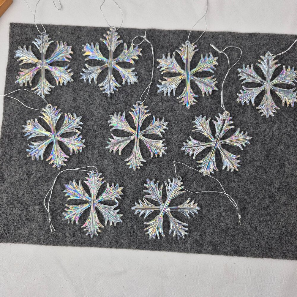 Iridescent Snowflake Glass Ornaments Set of 9